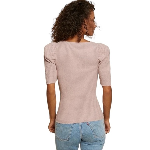 Nation LTD Zandra Smocked Party Tee in Touch Of Pink Puff Sleeves Size M - Picture 3 of 13